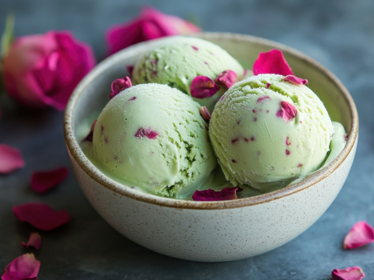 Helado de pistacho y rosas: un exquisito placer