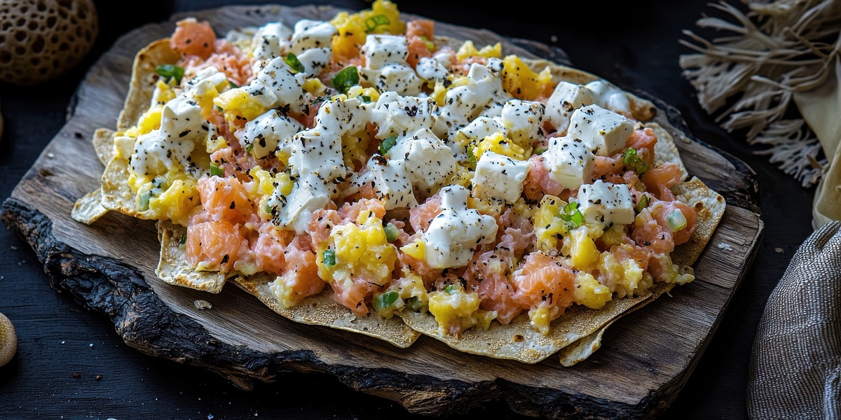 Tostada con huevos revueltos con salmón ahumado y queso feta