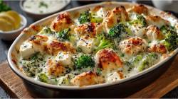 Fuente para horno con cazuela de pollo y brócoli con feta