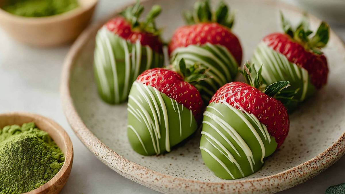 Plato con fresas con matcha