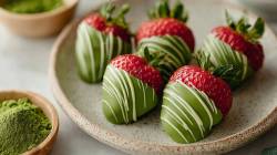 Plato con fresas con matcha