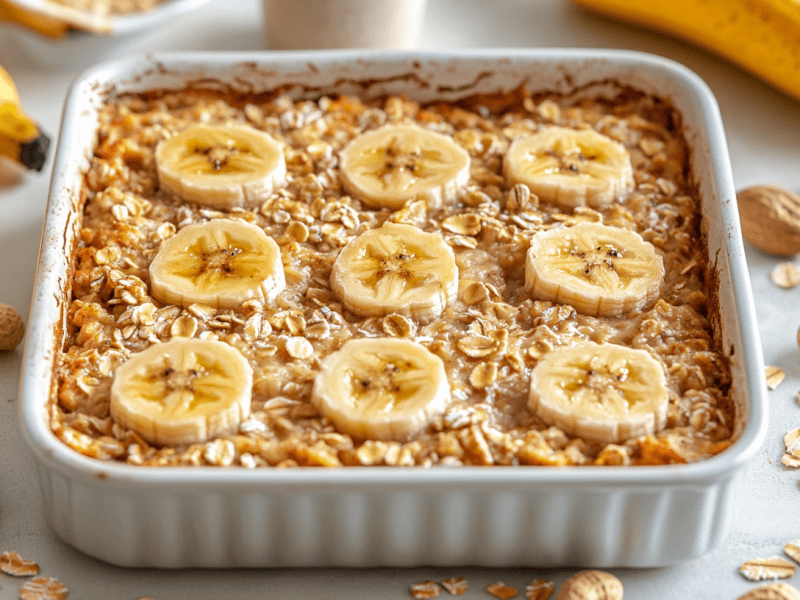 Pastel de plátano y mantequilla de cacahuete con avena: un desayuno para disfrutar