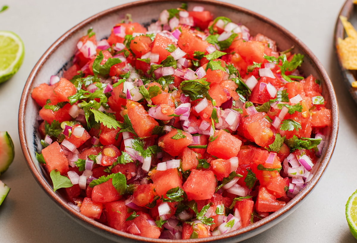 Un tazón con salsa de sandía.