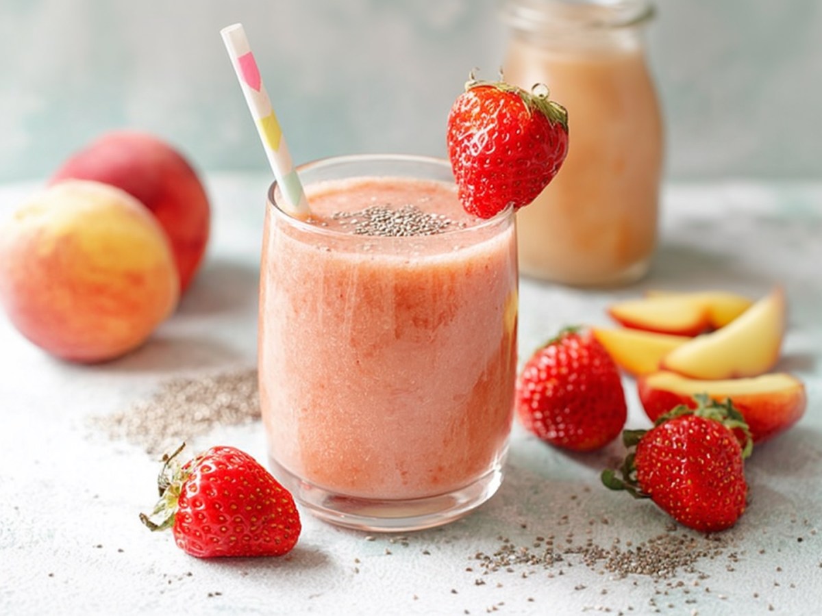 Disfruta de una doble dosis de fruta: con este smoothie de fresa y melocotón