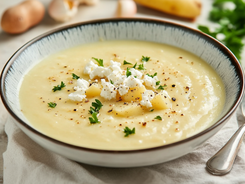 Sopa de papa con feta: cremosa y sabrosa