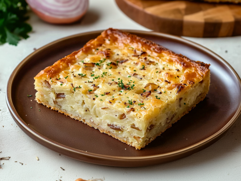 Tarta de cebolla rústica en bandeja: el sabor de casa